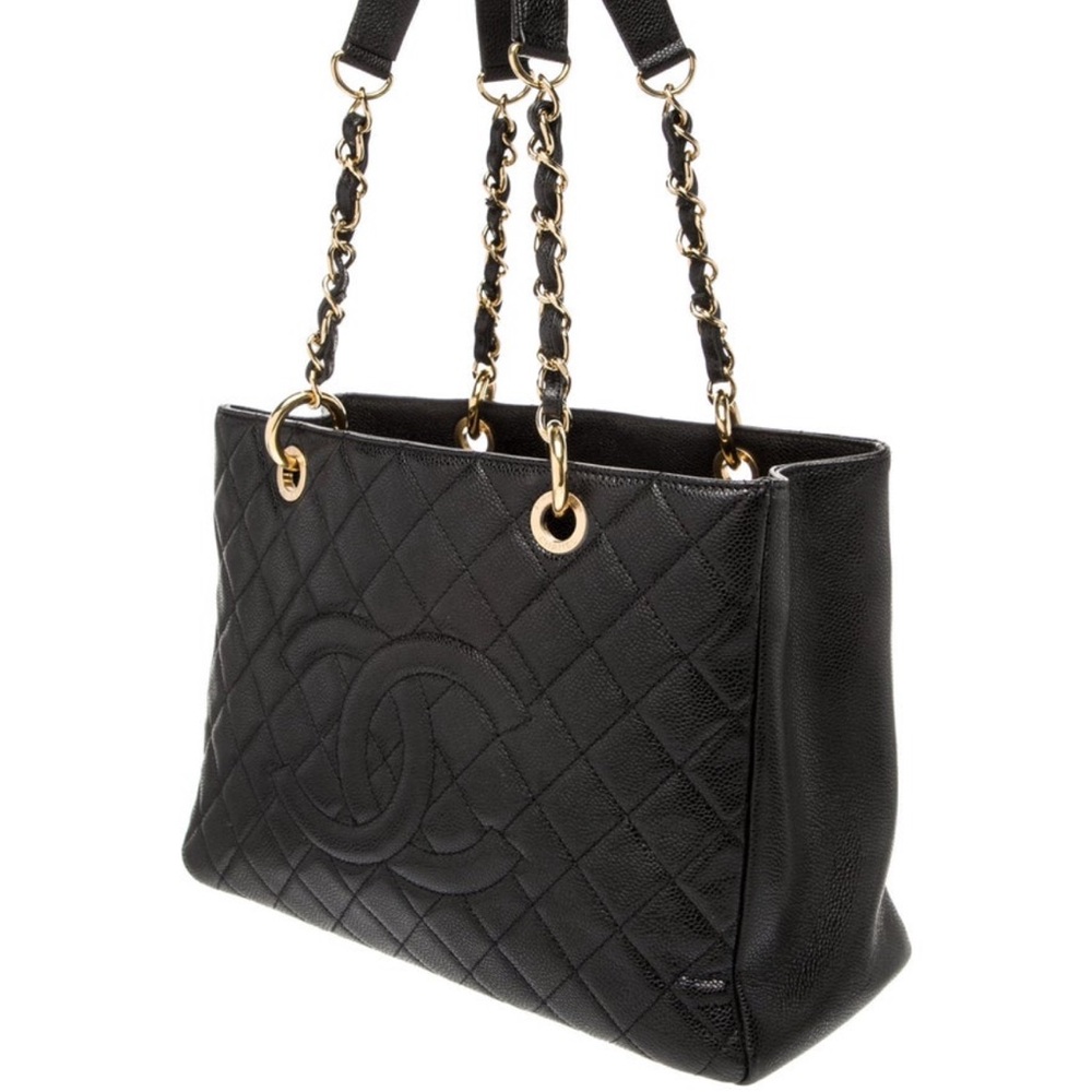 Chanel Black Quilted Grand Shopper Tote Shoulder Bag with Gold Hardware